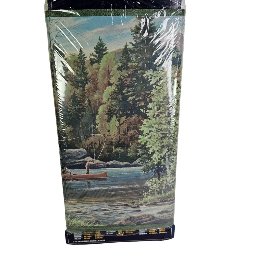 Wallpaper Border Fishing Canoe Mountain Stream Scenery Fisherman Wall Decor New